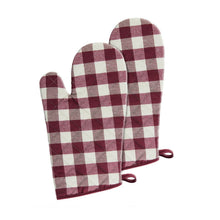 Kate Aurora 2 Pack Gingham Plaid Checkered Gingham Country Farmhouse Oven Mitts - 17 in. W x 17 in. L, Burgundy