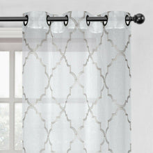 Kate Aurora Lux Home 2 Pack Shabby Trellis Semi Sheer Embroidered Clover Grommet Top Curtains - 38 in. W x 84 in. L, Linen