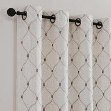 Kate Aurora 1 Piece Vienna Lux Embroidered Linen Blend Semi Sheer Grommet Window Curtain Panel - 84 in. Long - Flax