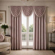 Kate Aurora 6 Piece Maison Estate Collection Semi Sheer Window Curtains & Beaded Valance Set - Dusty Rose