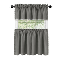 Kate Aurora Coastal Hamptons Living Complete 3 Piece Textured Kitchen Curtain Tier & Valance Set - 24 in. Long - Gray