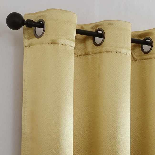 Kate Aurora 1 Piece Riyadh Light Filtering Grommet Top Embossed Diamond Jacquard Window Curtain Panel - Gold