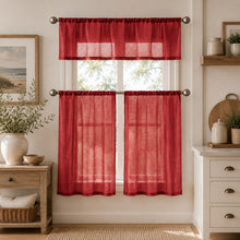 Kate Aurora Brandi Complete 3 Piece Rod Pocket Sheer Cafe Kitchen Curtain Tier & Valance Set - Red