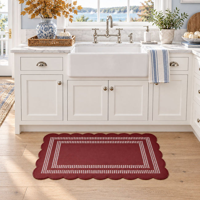 Kate Aurora Remi Scalloped Anti Fatigue Non-Skid Memory Foam Kitchen Floor Mat - 18 in. W x 30 in. L - Red