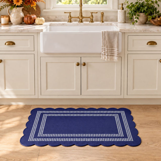 Kate Aurora Remi Scalloped Anti Fatigue Non-Skid Memory Foam Kitchen Floor Mat - 18 in. W x 30 in. L - Blue