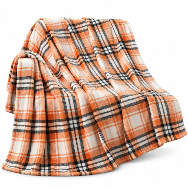 Kate Aurora Autumn Harvest Pumpkin Spice Plaid Farmhouse Accent Throw Blanket - 50 x 70