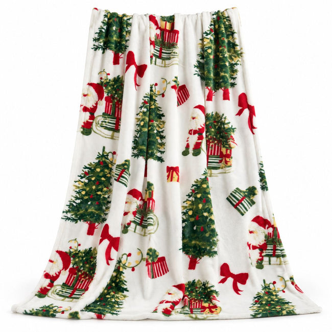 Kate Aurora Oversized Christmas Santa and Trees Accent Throw Blanket - 50 x 70