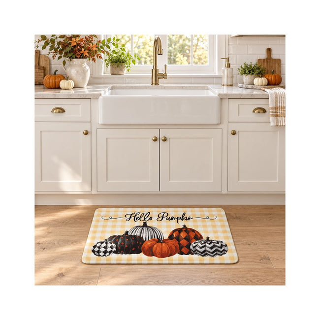 Kate Aurora Hello Autumn Pumpkins Anti Fatigue Non-Skid Memory Foam Kitchen Floor Mat - 18 in. W x 30 in. L — view 1