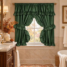 Kate Aurora Hunter Green bathroom window curtain and tiebacks set