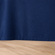 Navy tablecloth, fabric and hem closeup