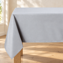 Silver rectangle tablecloth, fabric and hem detail