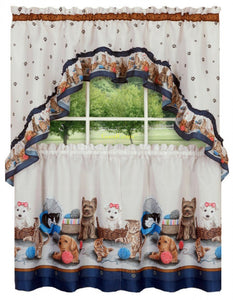 GoodGram Adorable Puppies & Kittens Kitchen Curtain Tier & Swag Set
