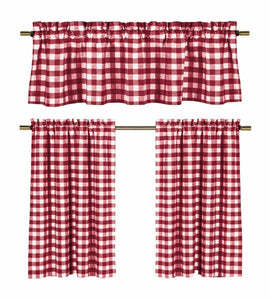 GoodGram Candy Apple Red & White Country Checkered Plaid Kitchen Tier Curtain Valance Set