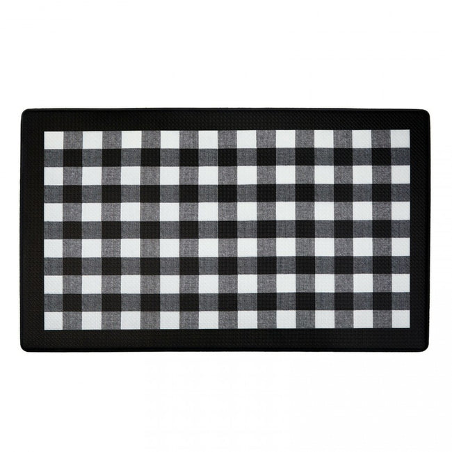 GoodGram Buffalo Black & White Plaid Memory Foam Anti-Fatigue Kitchen Floor Mat 18" x 30"
