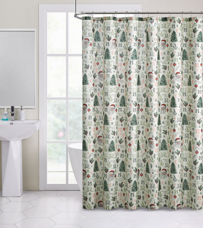 Kate Aurora Holiday Living Sparkly Metallic Christmas Santa Fabric Shower Curtain