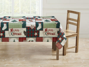 Kate Aurora Holiday Living Plaid Country Farmhouse Merry Christmas Fabric Tablecloth
