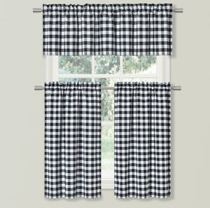 GoodGram Black Gingham Checkered Plaid Kitchen Curtain Tier & Valance Set