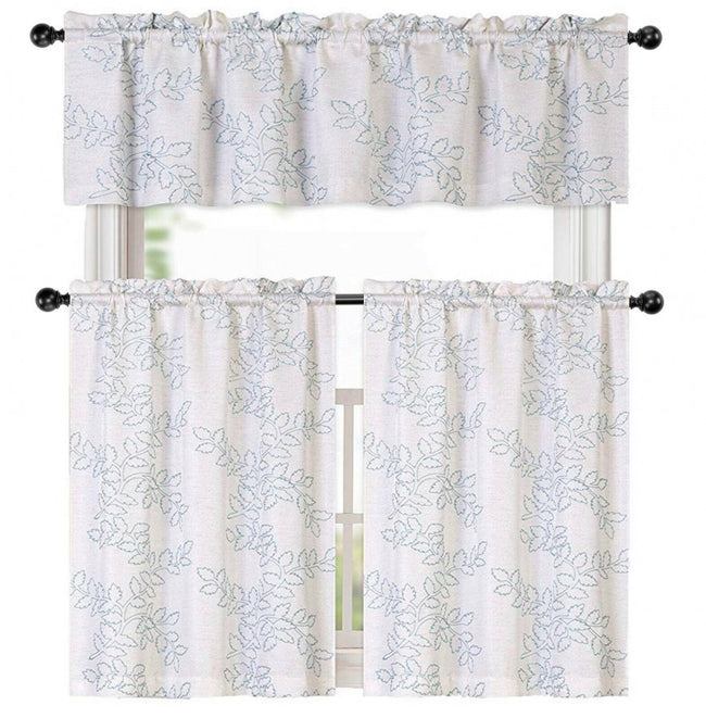 Kate Aurora Brielle Embroidered Linen Kitchen Curtain Tier & Valance Set