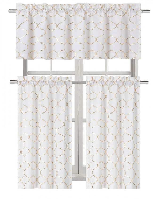 Kate Aurora Living  Metallic Foil Lattice Kitchen Curtain Tier & Valance Set