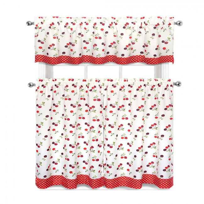 GoodGram Cherries & Polka Dots Complete 3 Pc. Kitchen Curtain Tier & Valance Set