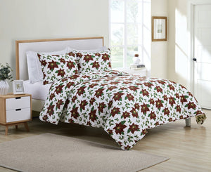 Kate Aurora Holiday Living 3 Piece Christmas Poinsettia Quilt Blanket Set