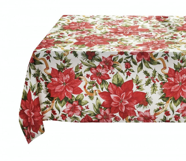 GoodGram Holiday Chic Festive Christmas Poinsettia Fabric Tablecloth