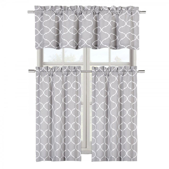 Kate Aurora Shabby Lattice Cotton Blend Kitchen Curtain Tier & Valance Set