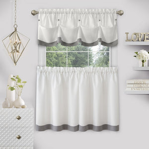 Kate Aurora Country Living Farmhouse 3 Pc Solid Cafe Kitchen Curtain Tier & Tucked Valance Set