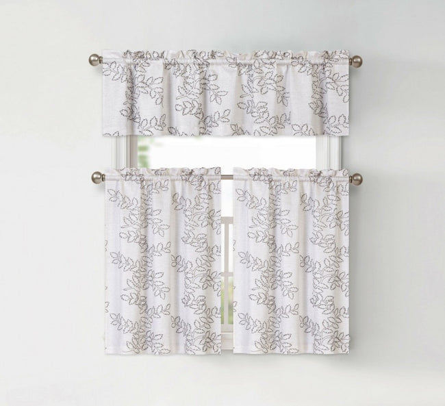 GoodGram Brielle Embroidered Floral Kitchen Curtain Tier & Valance Set