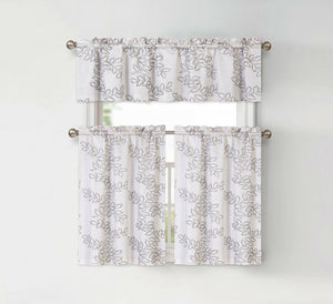 GoodGram Brielle Embroidered Floral Kitchen Curtain Tier & Valance Set
