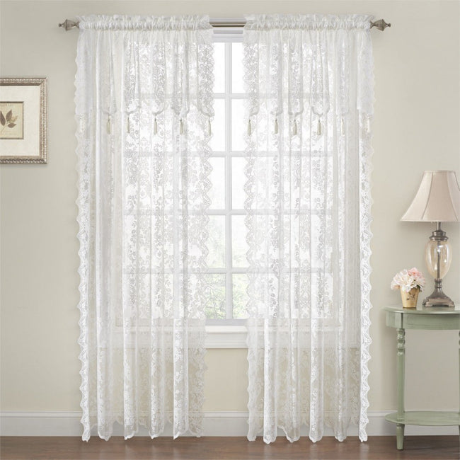 GoodGram Shabby Chic Lace Curtain Panels With Attached Valance