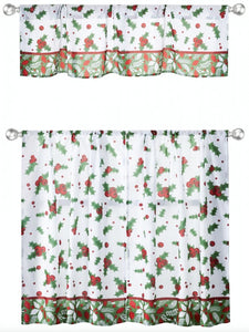 GoodGram Christmas Evergreen Berries Complete 3 Pc Kitchen Curtain Tier & Valance Set