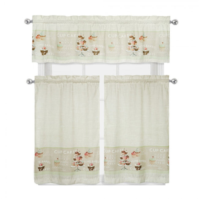 GoodGram Cupcakes 3 Pc. Complete Kitchen Curtain Tier & Valance Set