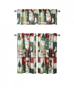 Kate Aurora Holiday Living Complete Classic Merry Christmas 3 Pc Kitchen Curtain Tier And Valance Set