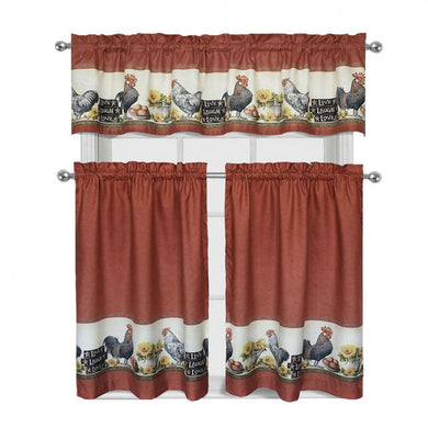 GoodGram Roosters & Sunflowers Complete 3 Pc. Kitchen Curtain Tier & Valance Set