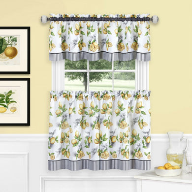 GoodGram Lemons Complete Cafe Style Kitchen Curtain Tier & Valance Set