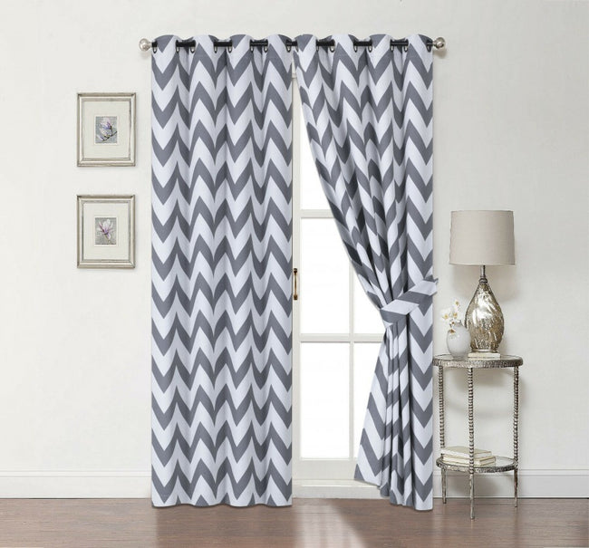 GoodGram 2 Pack Room Darkening Chevron Grommet Top Window Curtains With Tiebacks