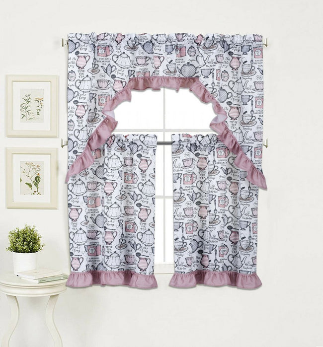 GoodGram English Tea Time 3 Pc Kitchen Curtain Tier & Swag Valance Set