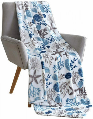 Kate Aurora Tropical Living Coral And Seashells Hypoallergenic Throw Blanket
