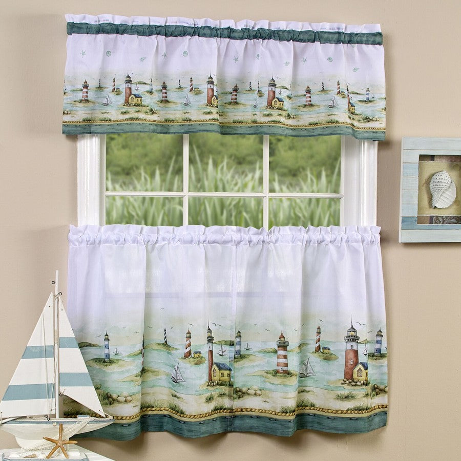 GoodGram Lighthouses Complete Kitchen Curtain Tier and Valance Set