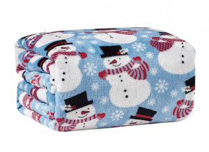 Kate Aurora Holiday Living Winter Blues Snowman Christmas Ultra Soft And Plush Hypoallergenic Throw Blanket
