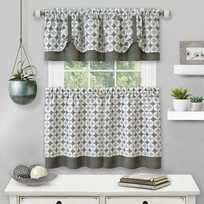 Kate Aurora Modern Geo 3 Pc Kitchen Curtain Tier & Valance Set