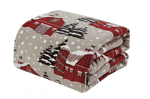 Kate Aurora Ultra Soft & Cozy Christmas Gray Snowy Barn Plush Accent Throw Blanket Cover - 50 in. W x 60 in. L