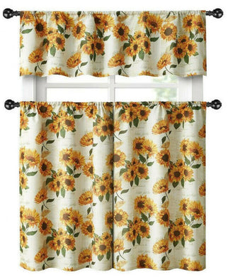 Kate Aurora Country Farmhouse Sunflower Garden Complete Kitchen Curtain Tier & Valance Set