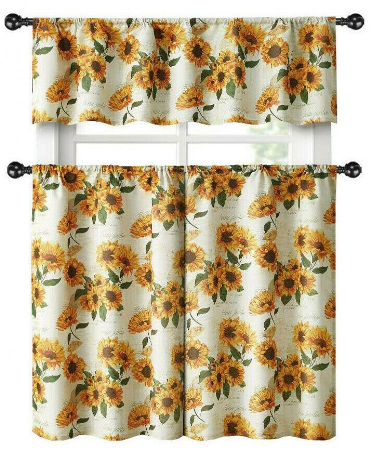 Kate Aurora Country Farmhouse Sunflower Garden Complete Kitchen Curtain Tier & Valance Set