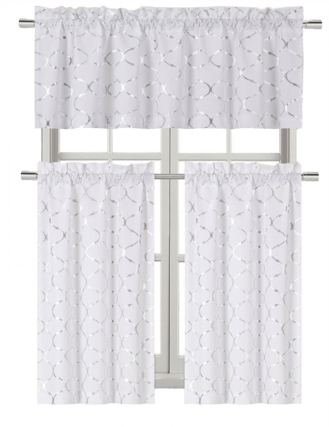 Kate Aurora Metallic Lattice Clover Ultra Luxurious Complete Kitchen Curtain Tier & Valance Window Curtains Set