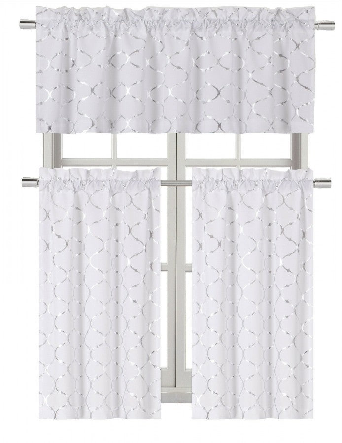 Kate Aurora Metallic Lattice Clover Ultra Luxurious Complete Kitchen Curtain Tier & Valance Window Curtains Set