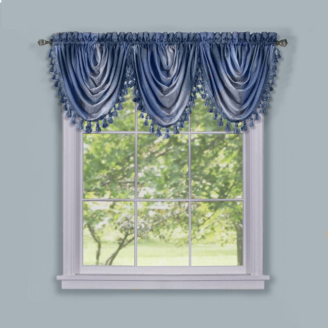 GoodGram Royal Ombre Curshed Semi Sheer 3 Pack Tassled Window Curtain Valances