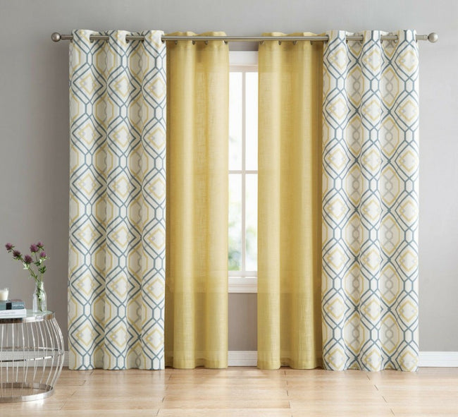 GoodGram 4 Pack GoodGram Home Geometric & Solid Grommet Top Window Curtains