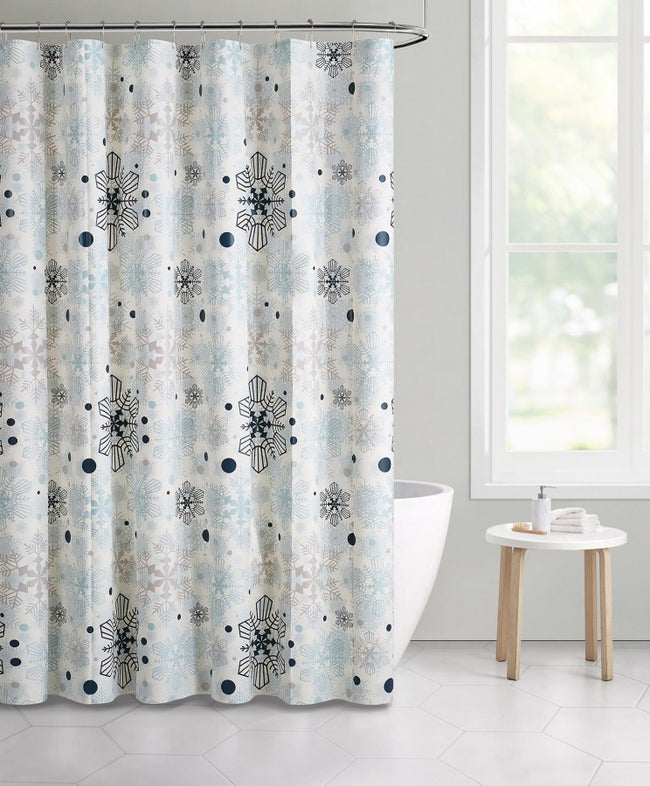 Kate Aurora Holiday Living Christmas Blue Winter Snowflakes Fabric Shower Curtain